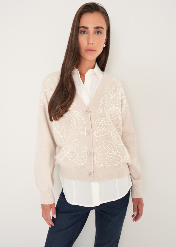 Cardigan Cross con ricamo frontale BEIGE Donna null