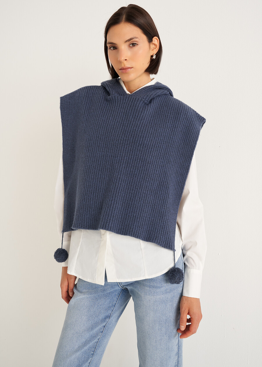 Mantella Mora con cappuccio e pon pon BLU AVION Donna , immagine n. 1