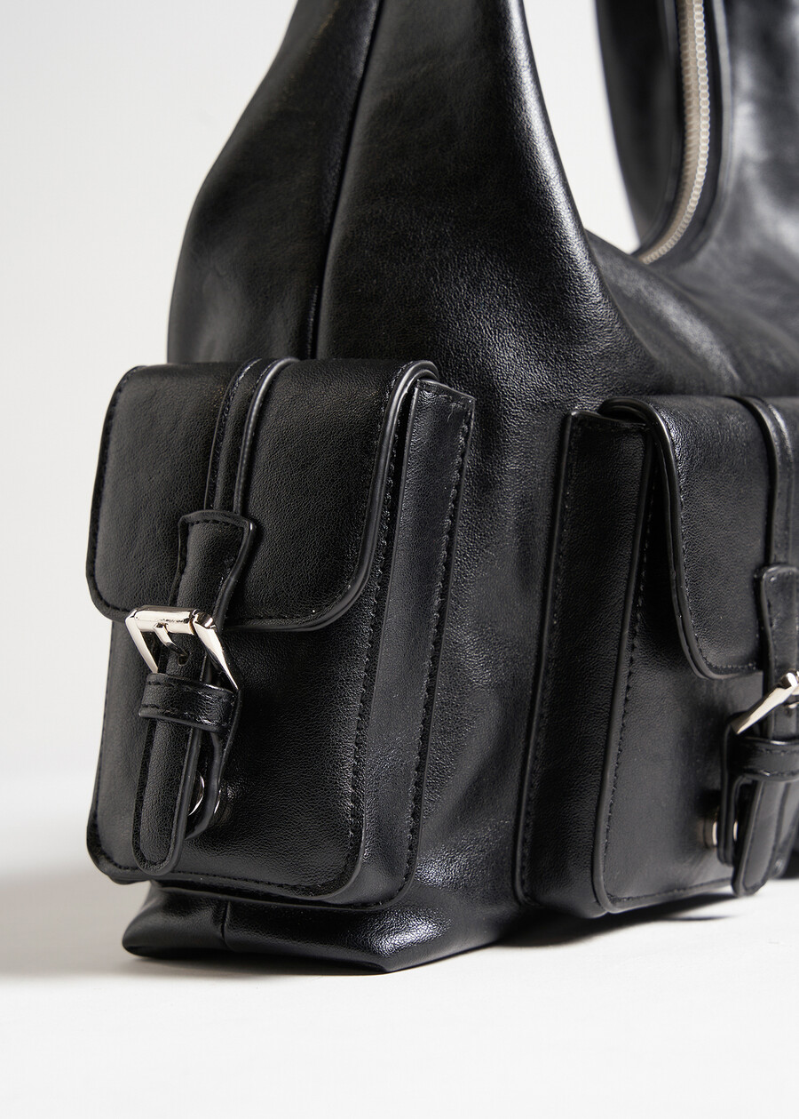 Bayan faux leather shoulder bag NERO BLACKGRIGIO CENERE Woman , image number 3