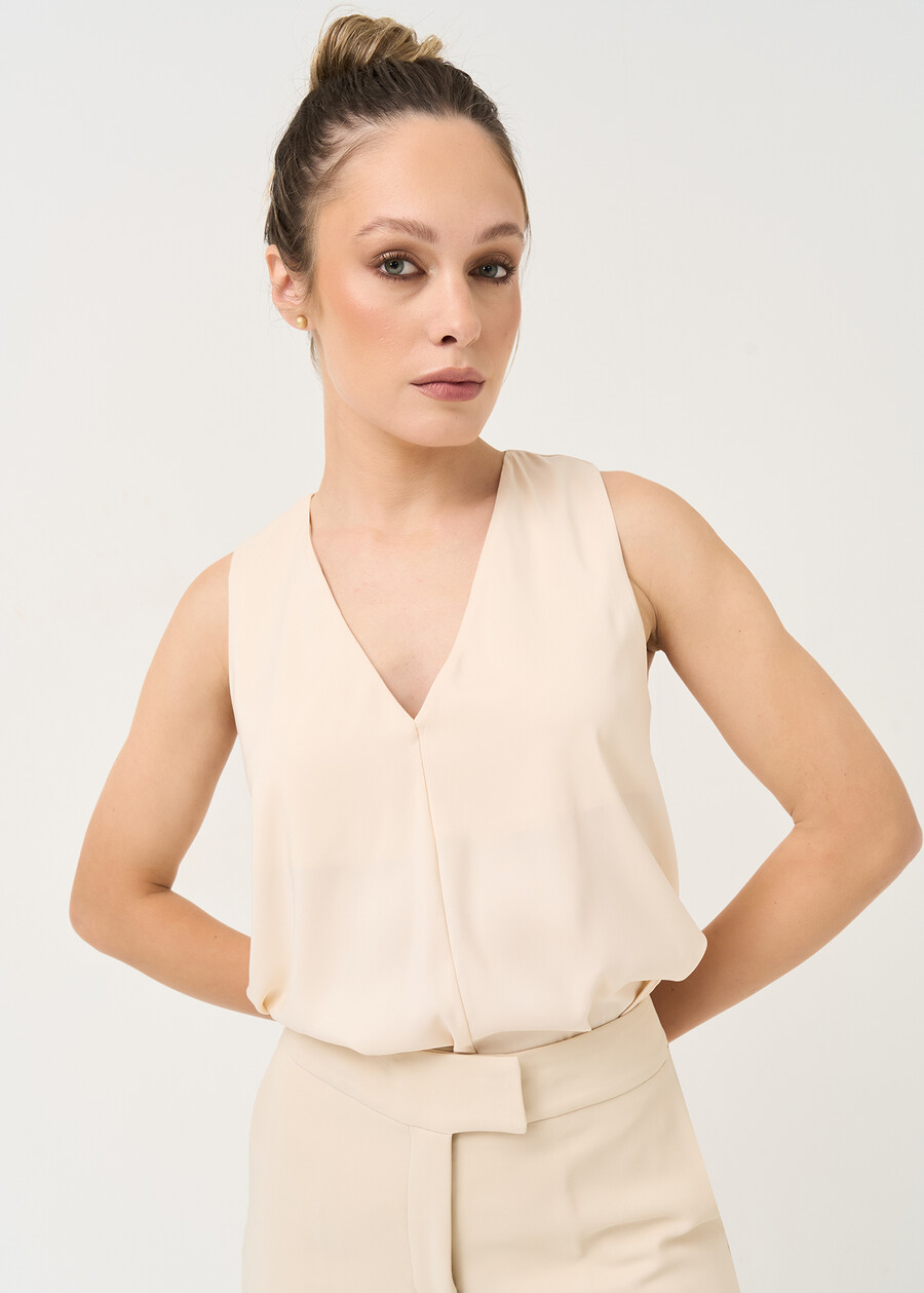 Top Tullio in satin con scollo a V BEIGE Donna , immagine n. 2