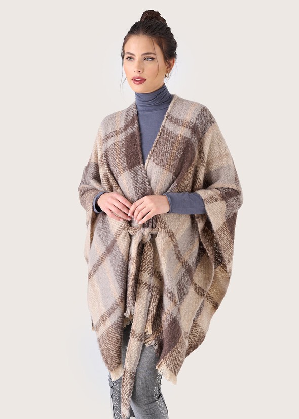 Marra check pattern cape BLUE COLONIALBEIGE TAUPE Woman null