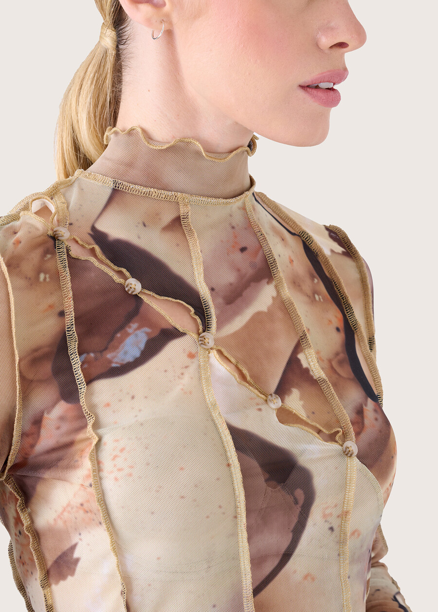 Maglia Simba in tessuto mesh BEIGE WOOD Donna , immagine n. 3