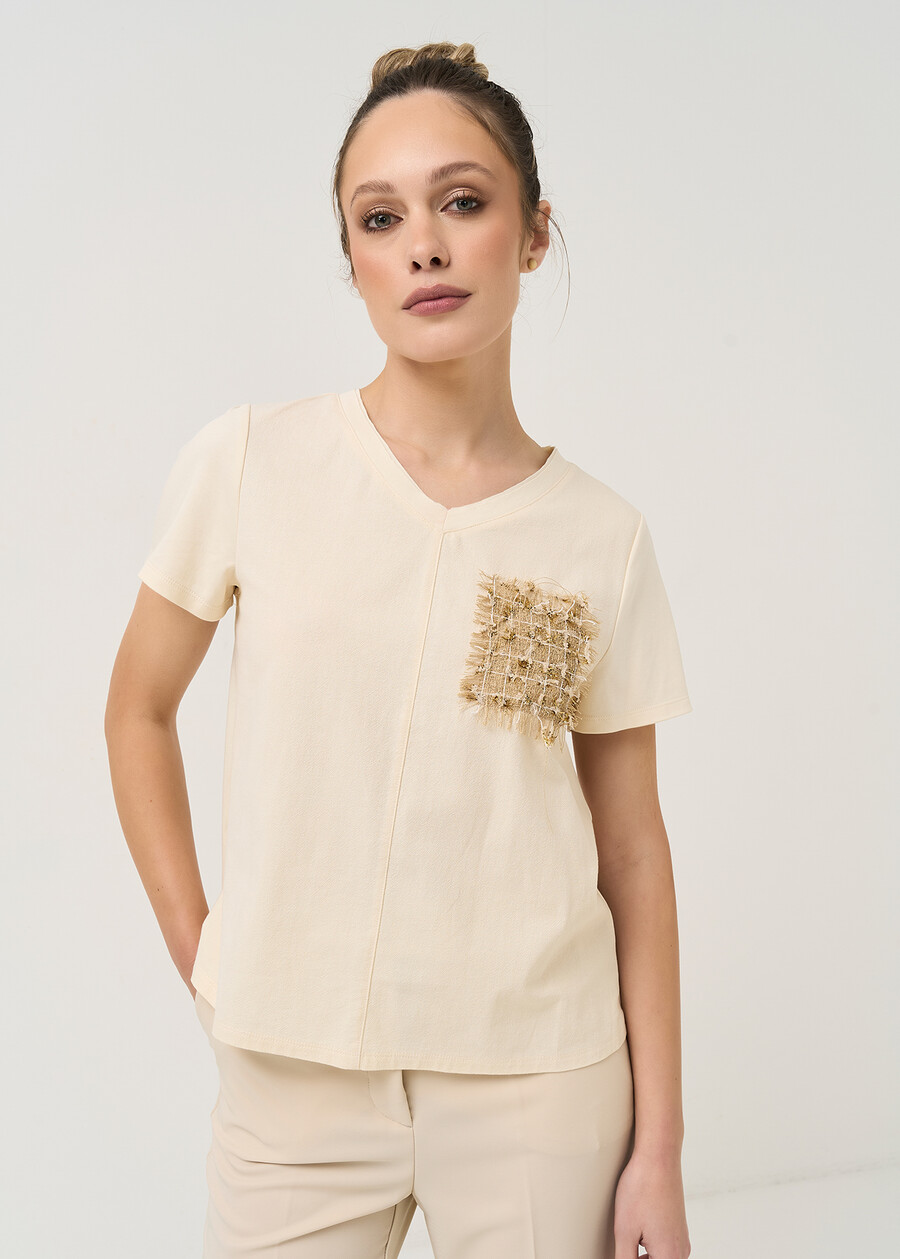 Sallie T-shirt with lurex pocket BEIGE Woman , image number 1