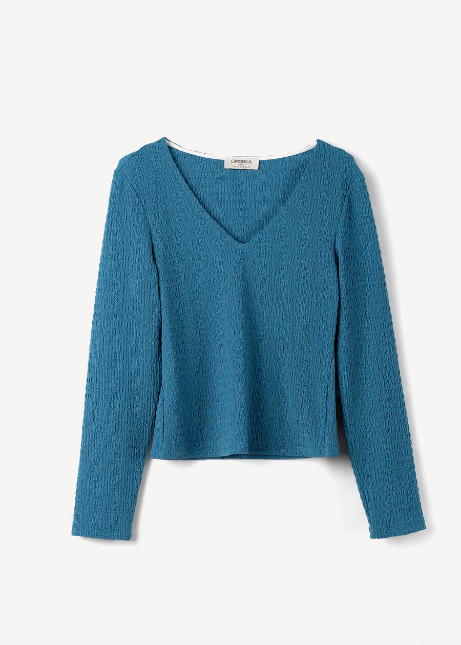 T-shirt Simply a rilievo con scollo a V VERDE PAVONE Donna , immagine n. 5
