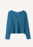 T-shirt Simply a rilievo con scollo a V VERDE PAVONE Donna immagine n. 5