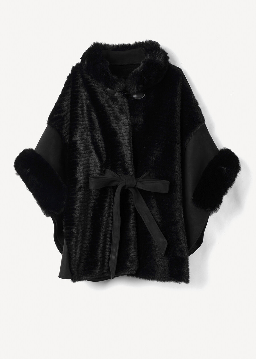 Mantella Morea con dettagli in ecopelliccia NERO BLACKBEIGE LATTE Donna , immagine n. 4
