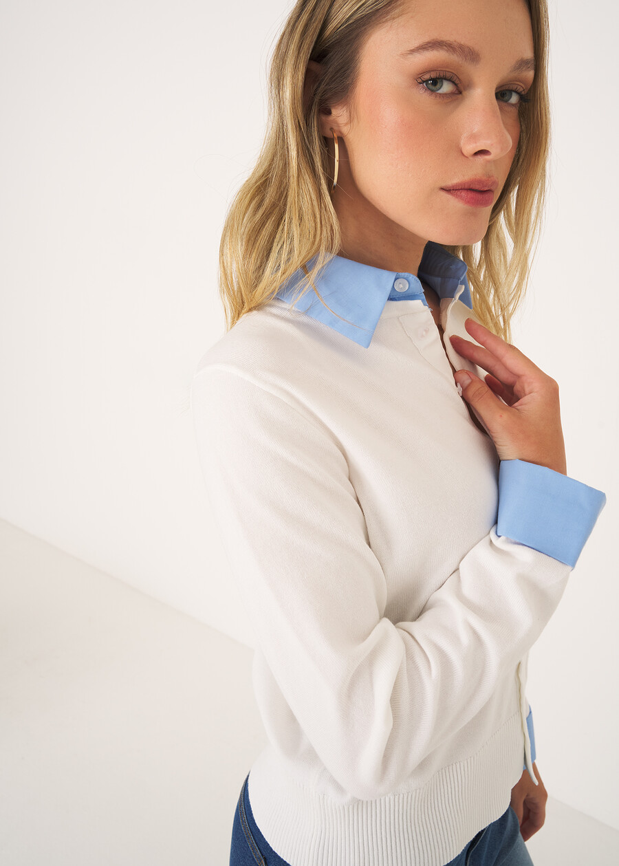 Crazy cardigan with shirt detail BLUBIANCO WHITE Woman , image number 3