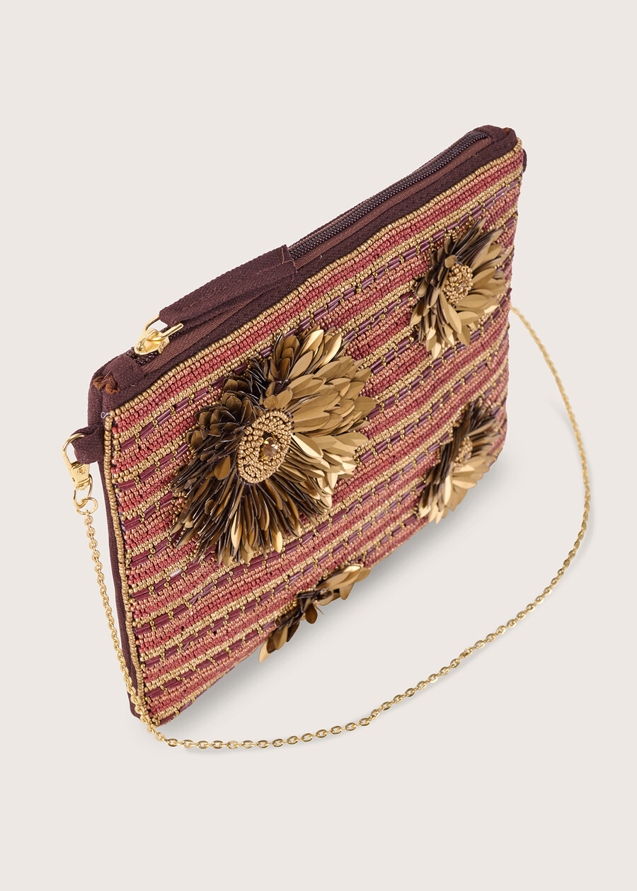 Brooklyn clutch bag with pearls and flowers MARRONE EQUADOR Woman , image number 3