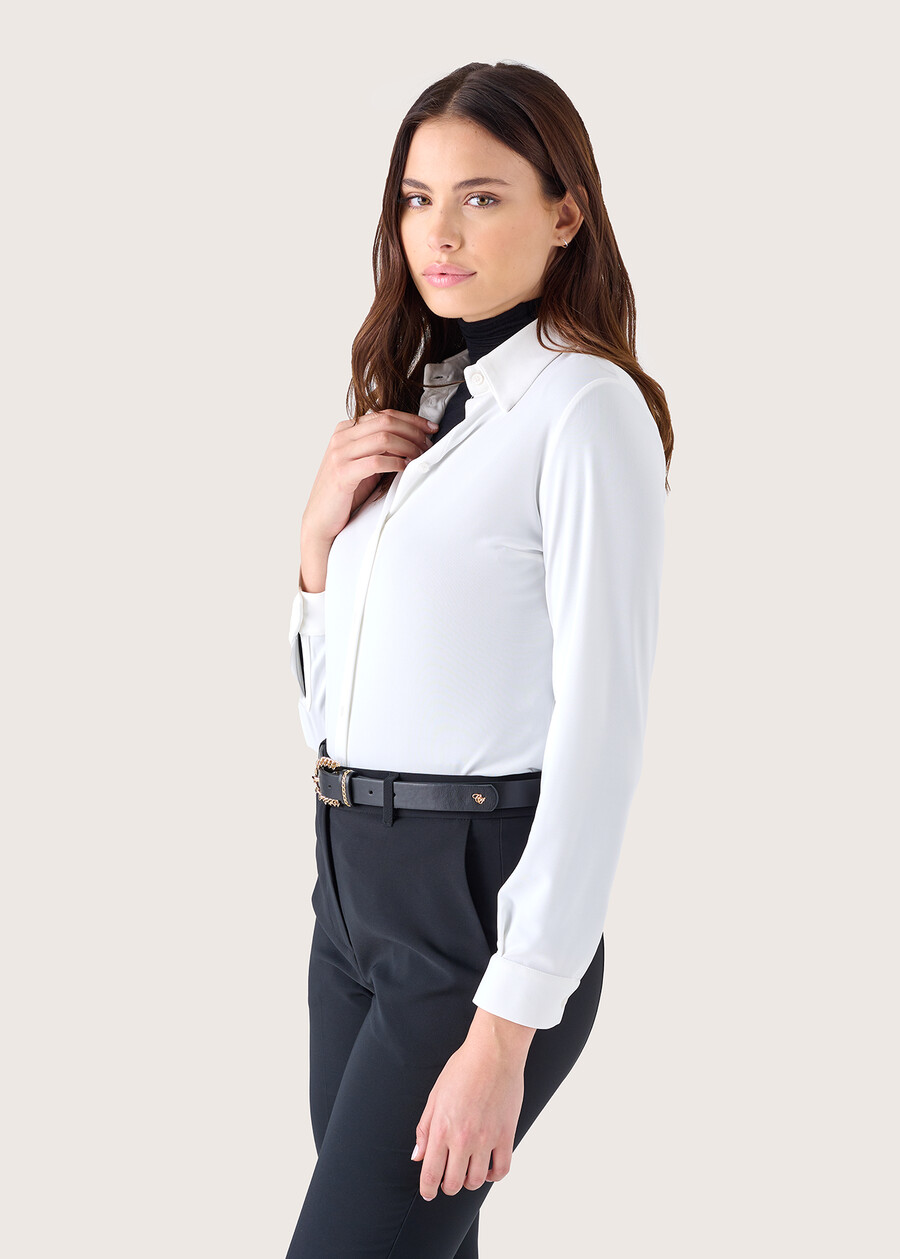 Camicia Alessia in jersey NERO BLACKVIOLA UVABIANCO WHITEMARRONE BRUCIATO Donna , immagine n. 2