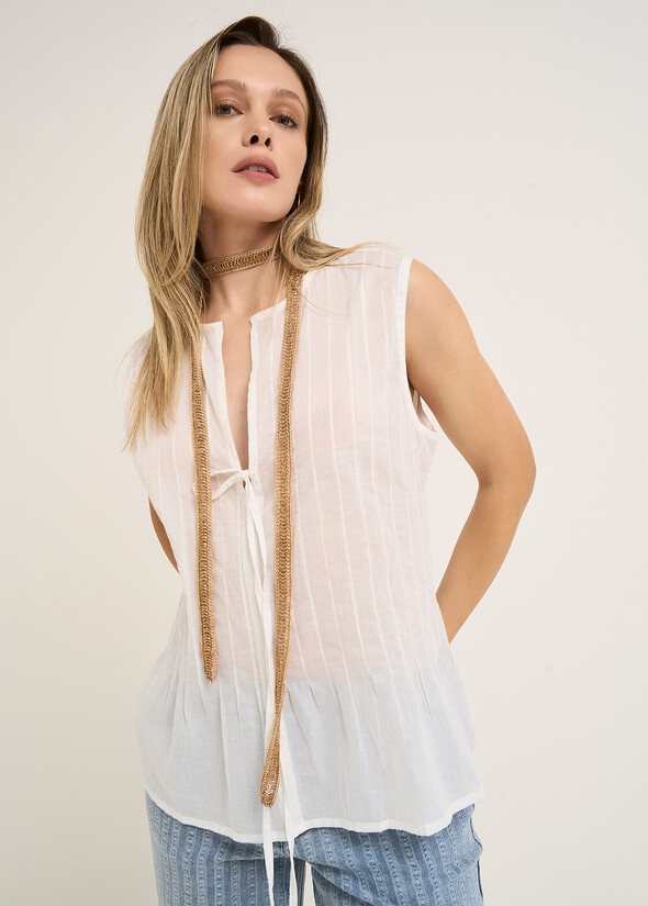Tony cotton voile top with flounce BIANCO WHITE Woman null