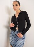 Maglia Melissa con laccetto strass NERO BLACK Donna immagine n. 1