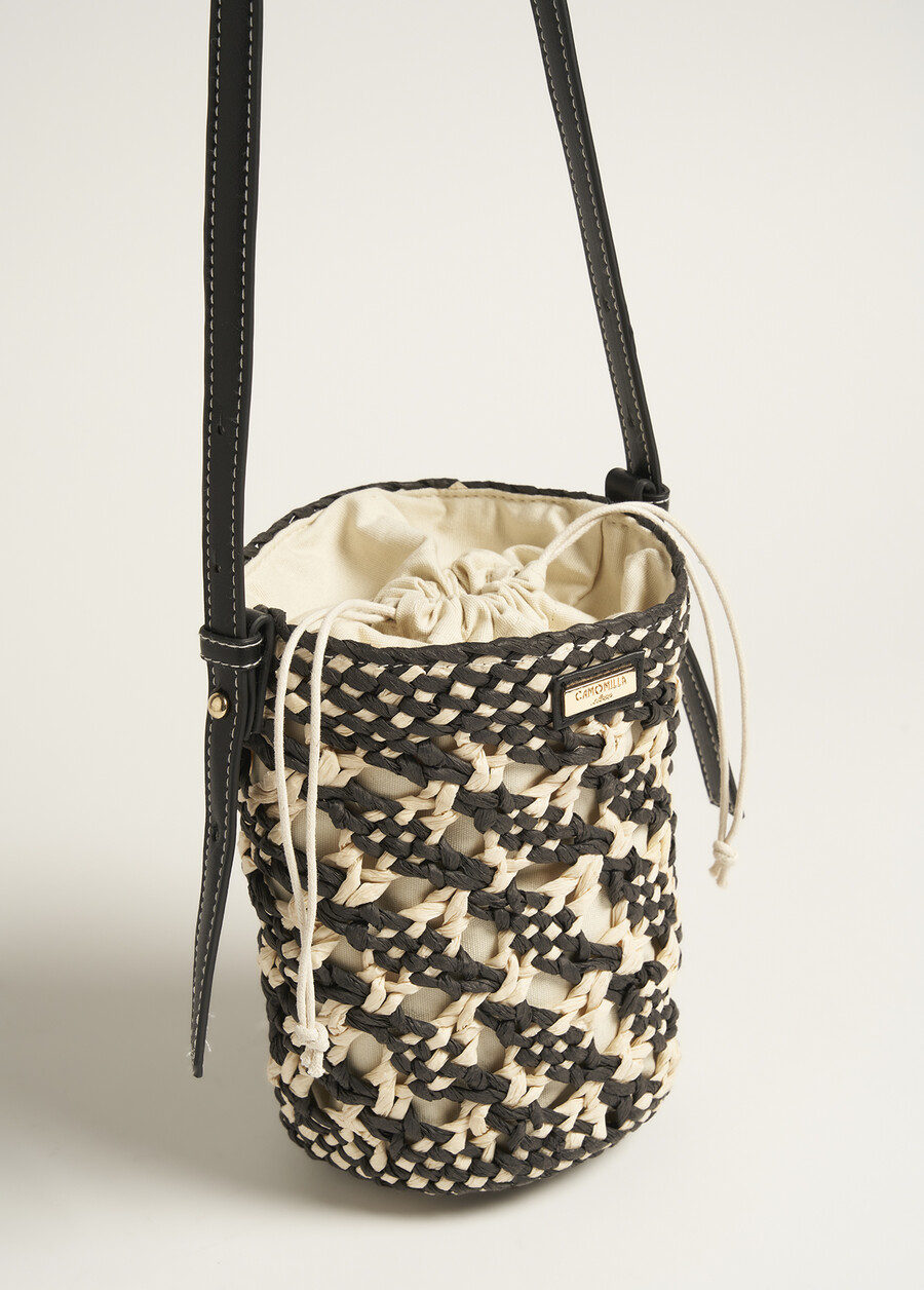 Borsa Secchiello Busa in Carta Intrecciata NERO BLACKBEIGE CAMMELLO Donna , immagine n. 3
