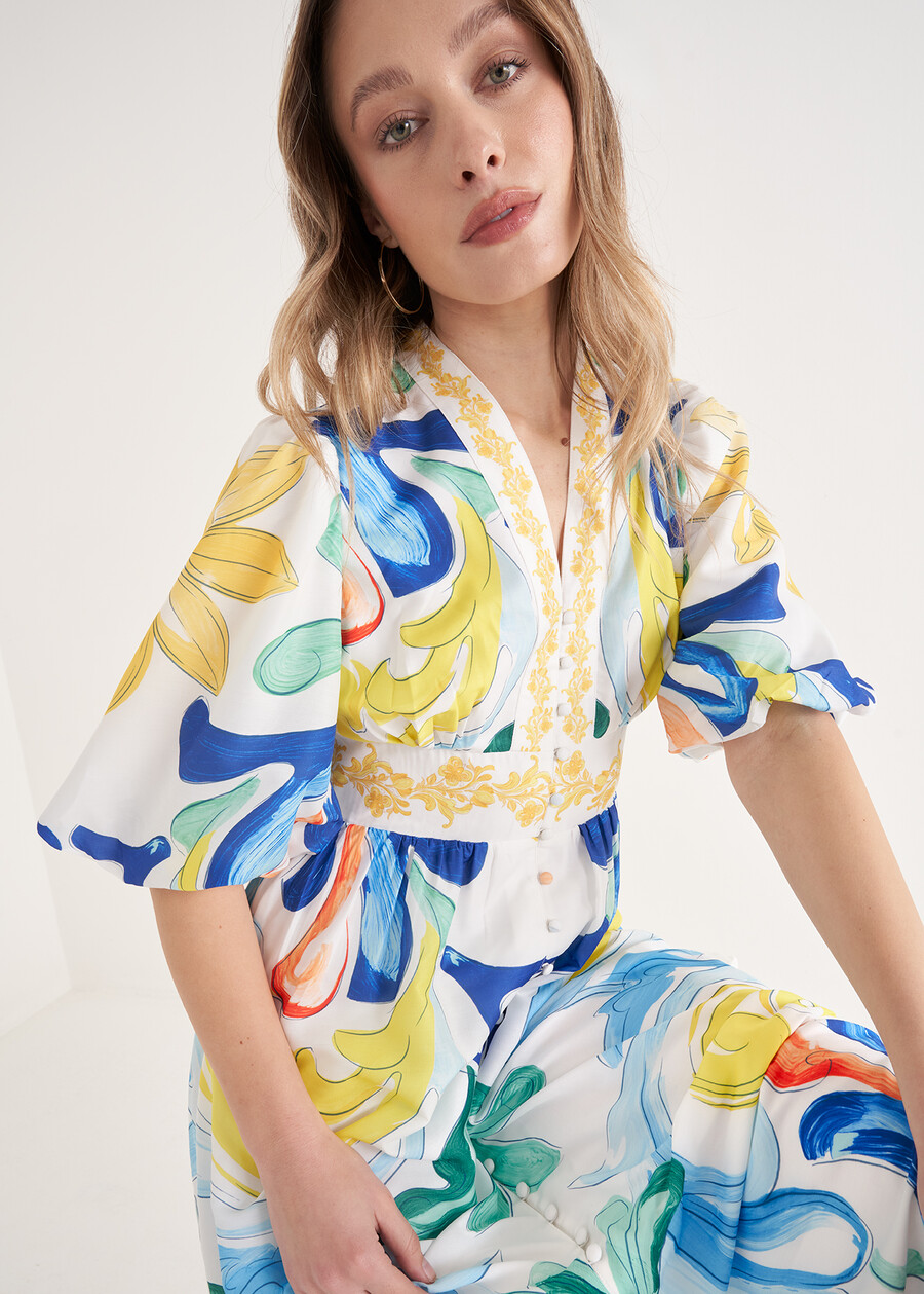 Angelina Mediterranean Print Dress BIANCO WHITE Woman , image number 3