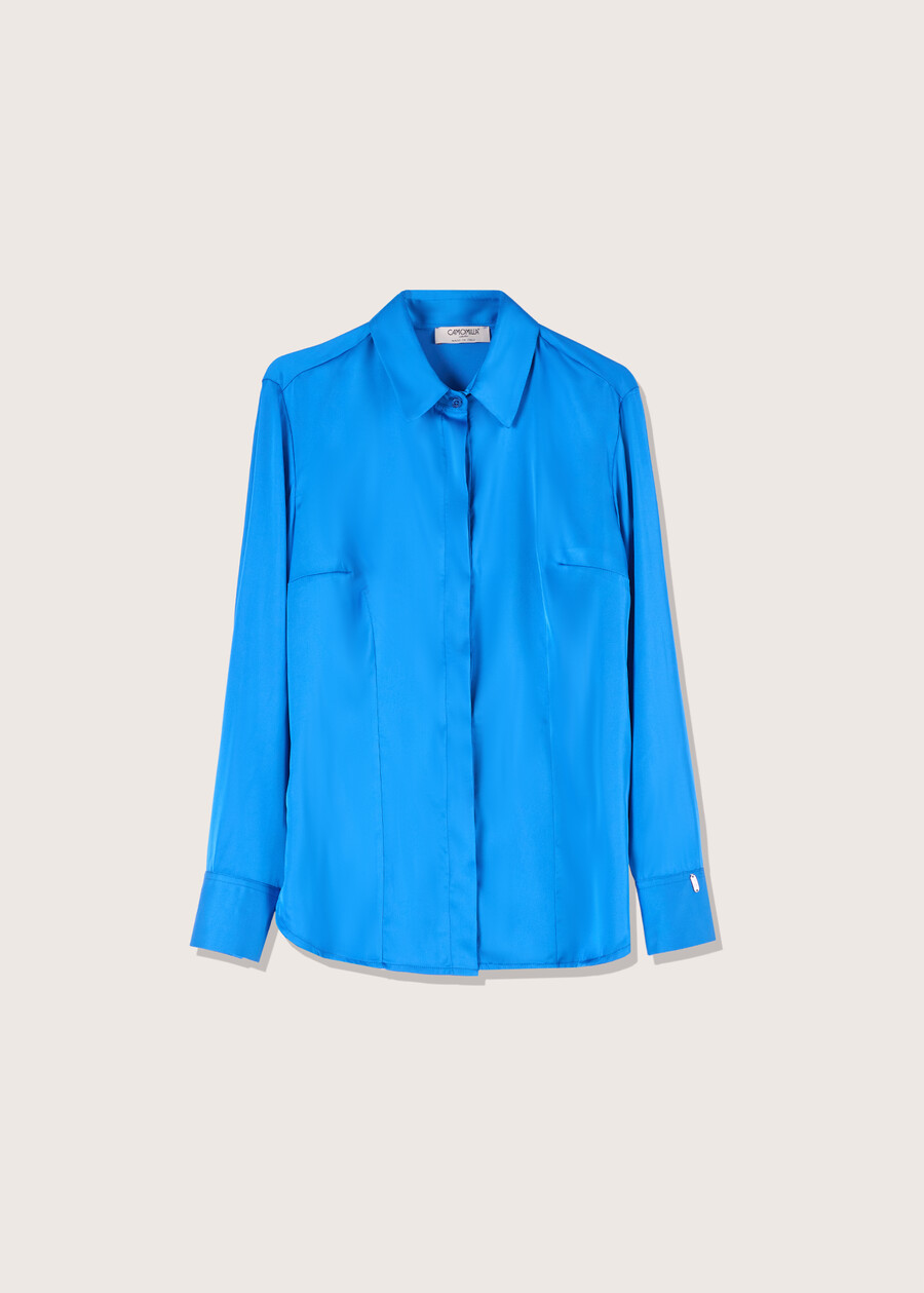 Camicia Alessia in satin BLUBEIGE NAVAJOVERDE LIMEBLUE OLTREMARE  Donna , immagine n. 5