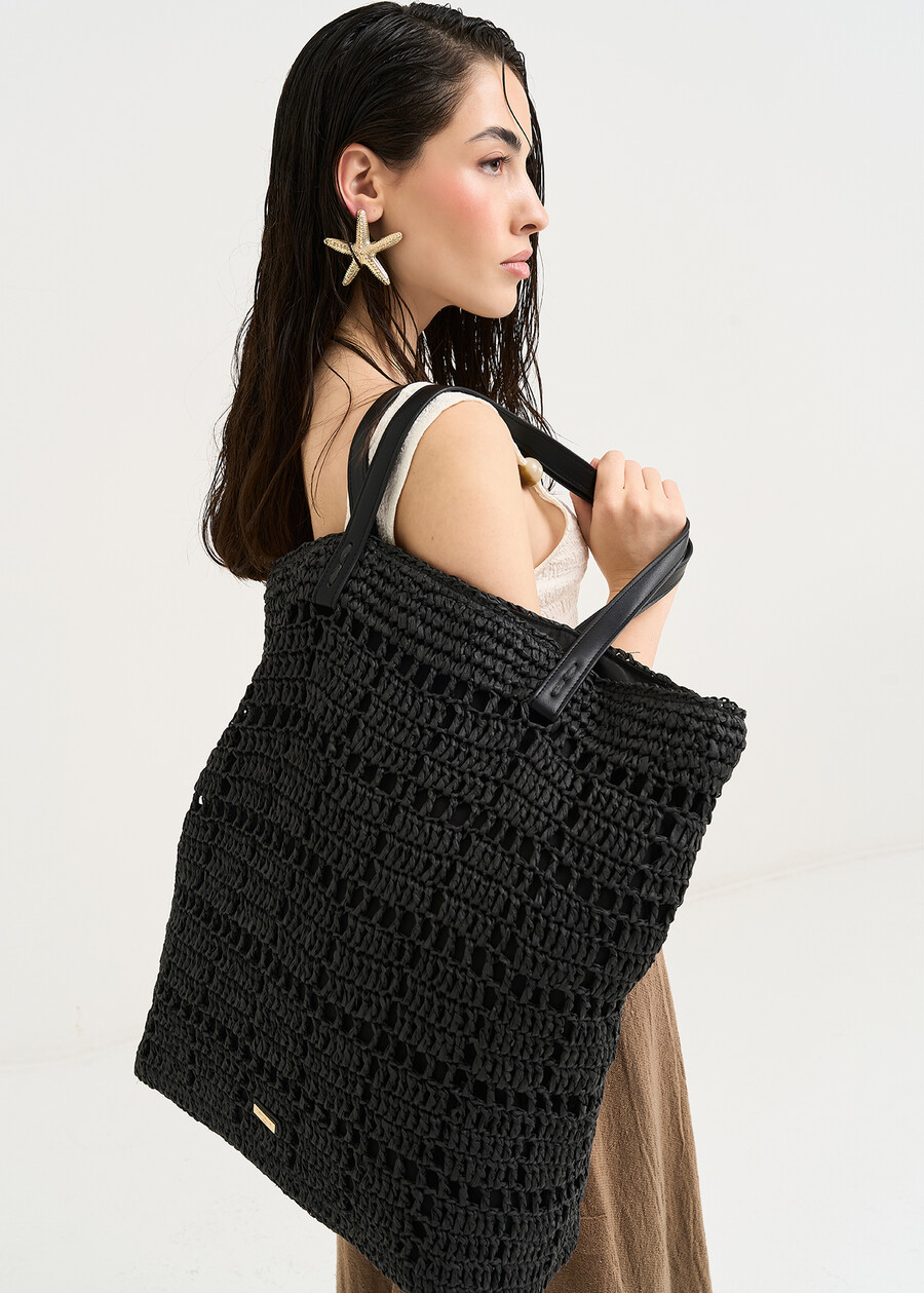 Brigitte maxi crochet shopper NERO BLACK Woman , image number 1