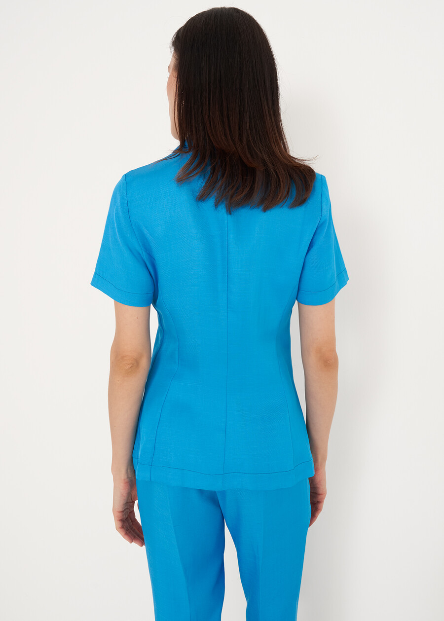 Cimmy short-sleeved jacket in linen-viscose BLUE TURCHESE Woman , image number 4