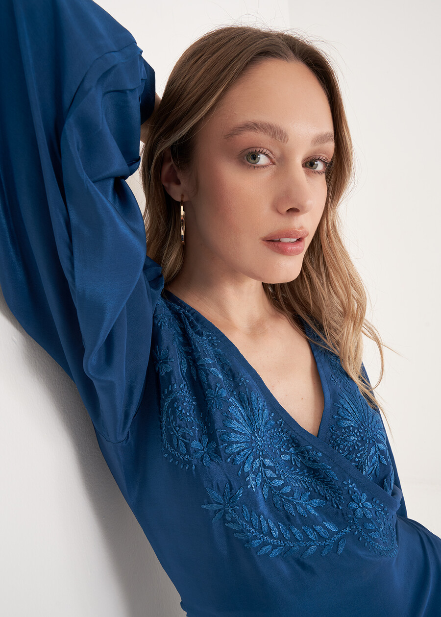 Blusa Baia Wrap Con Ricamo BLU OTTANIONERO BLACK Donna , immagine n. 2