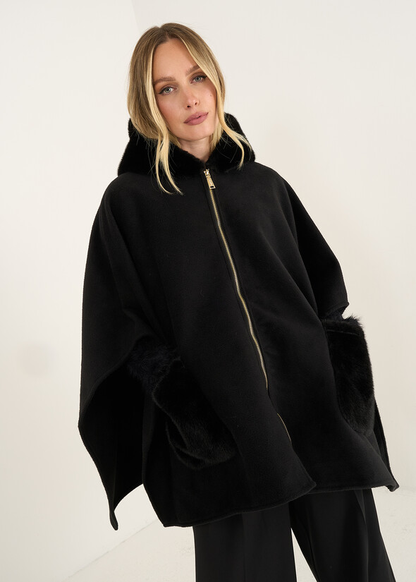 Mantella Marta in panno con ecopelliccia NERO Donna null
