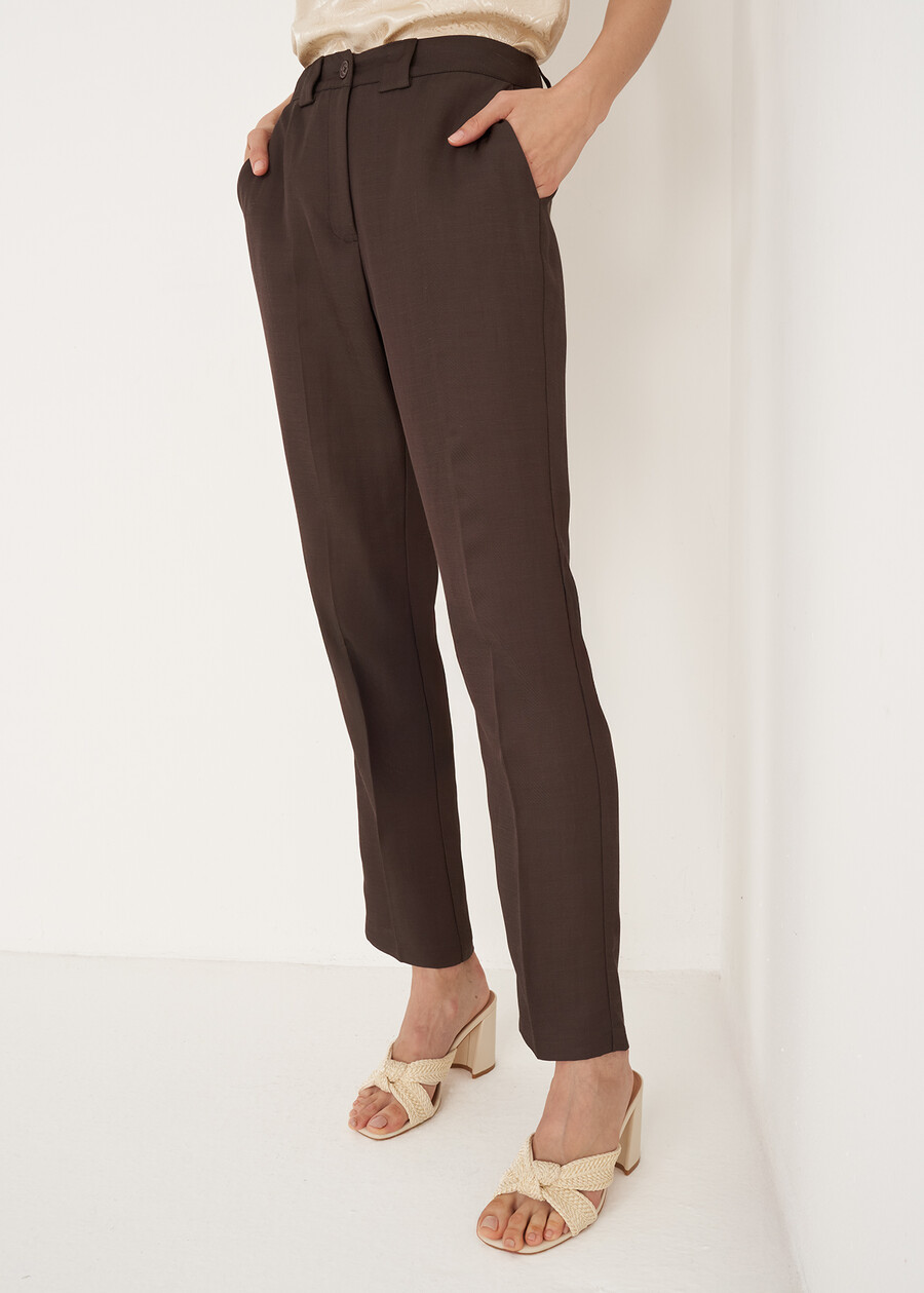 Alice-E linen e viscose trousers BLUMARRONE JAVABIANCO WHITEBLUE TURCHESE Woman , image number 4