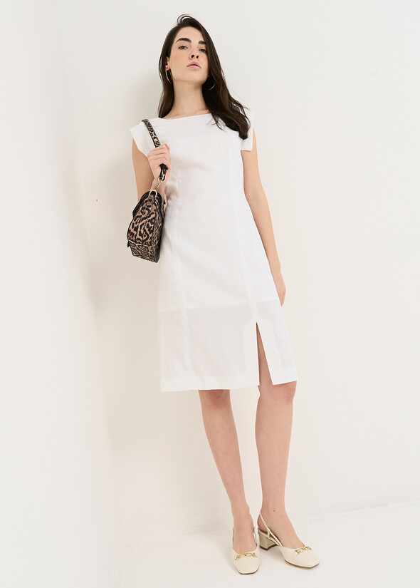 Abito Afef a tubino in misto lino BIANCO WHITE Donna null