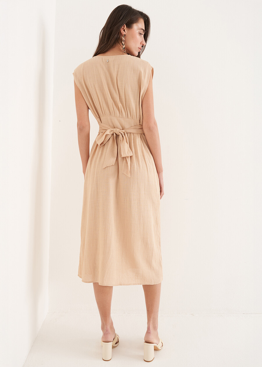 Abito Alena in viscosa e lino
 BEIGE DOESKIN VERDE ALGA Donna , immagine n. 3