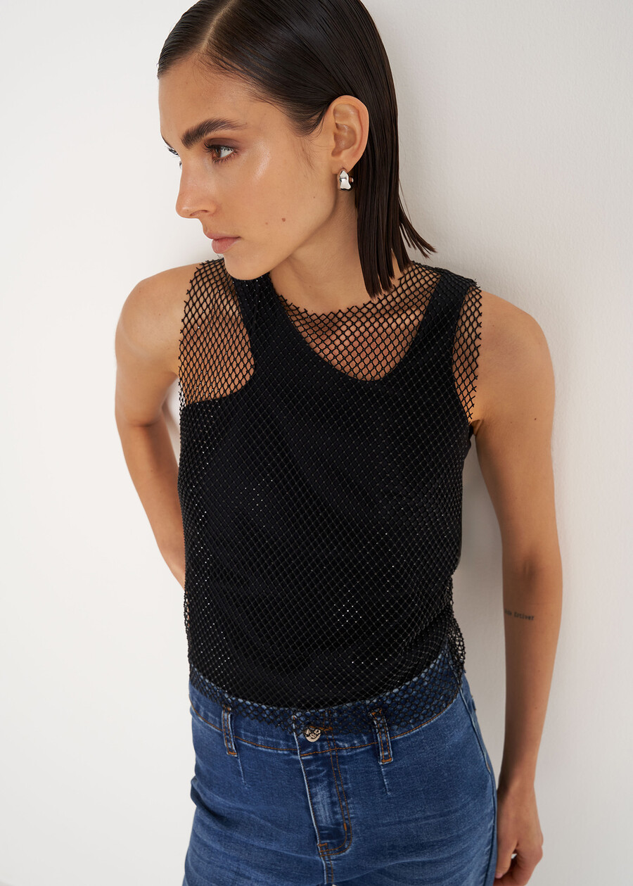 Top Tania in tessuto mesh ROSA NUDONERO BLACK Donna , immagine n. 2