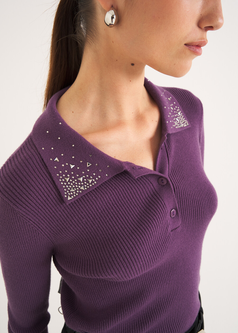 Mendy polo sweater with rhinestones VIOLA PURPLE Woman , image number 2