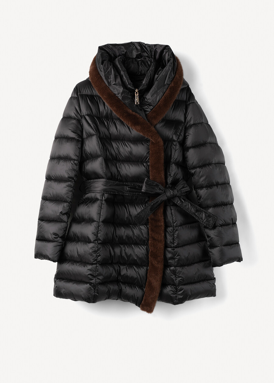 Portos long padded coat with belt NERO BLACKGRIGIO PERLA Woman , image number 6