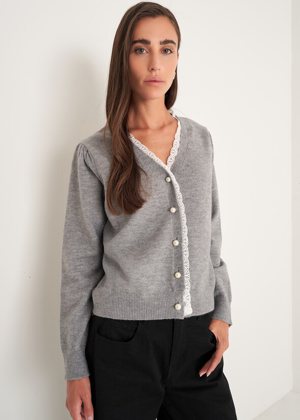 Cardigan Claudy con dettagli in pizzo GRIGIO MEDIUM GREY Donna null