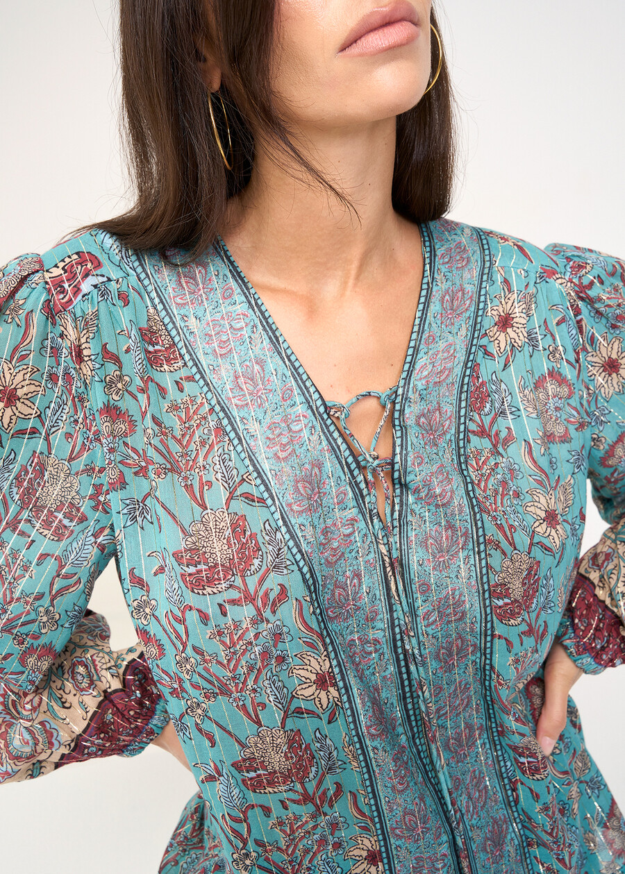 Blusa Bruny stampa lurex ROSSO BORDEAUXAZZURRO BREZZA Donna , immagine n. 3