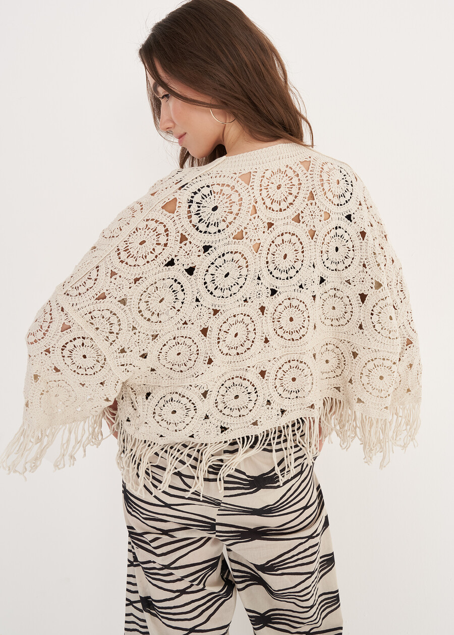 Cardigan Criss In Crochet BIANCO BURRONERO BLACK Donna , immagine n. 4