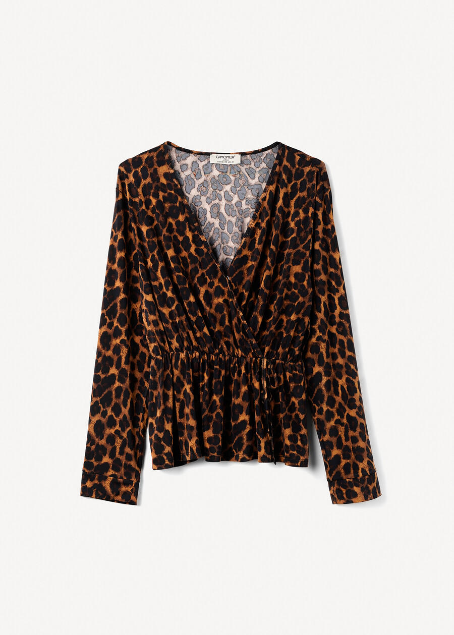 Scarlett wrap-effect printed T-shirt MARRONE CARAMELLO Woman , image number 4
