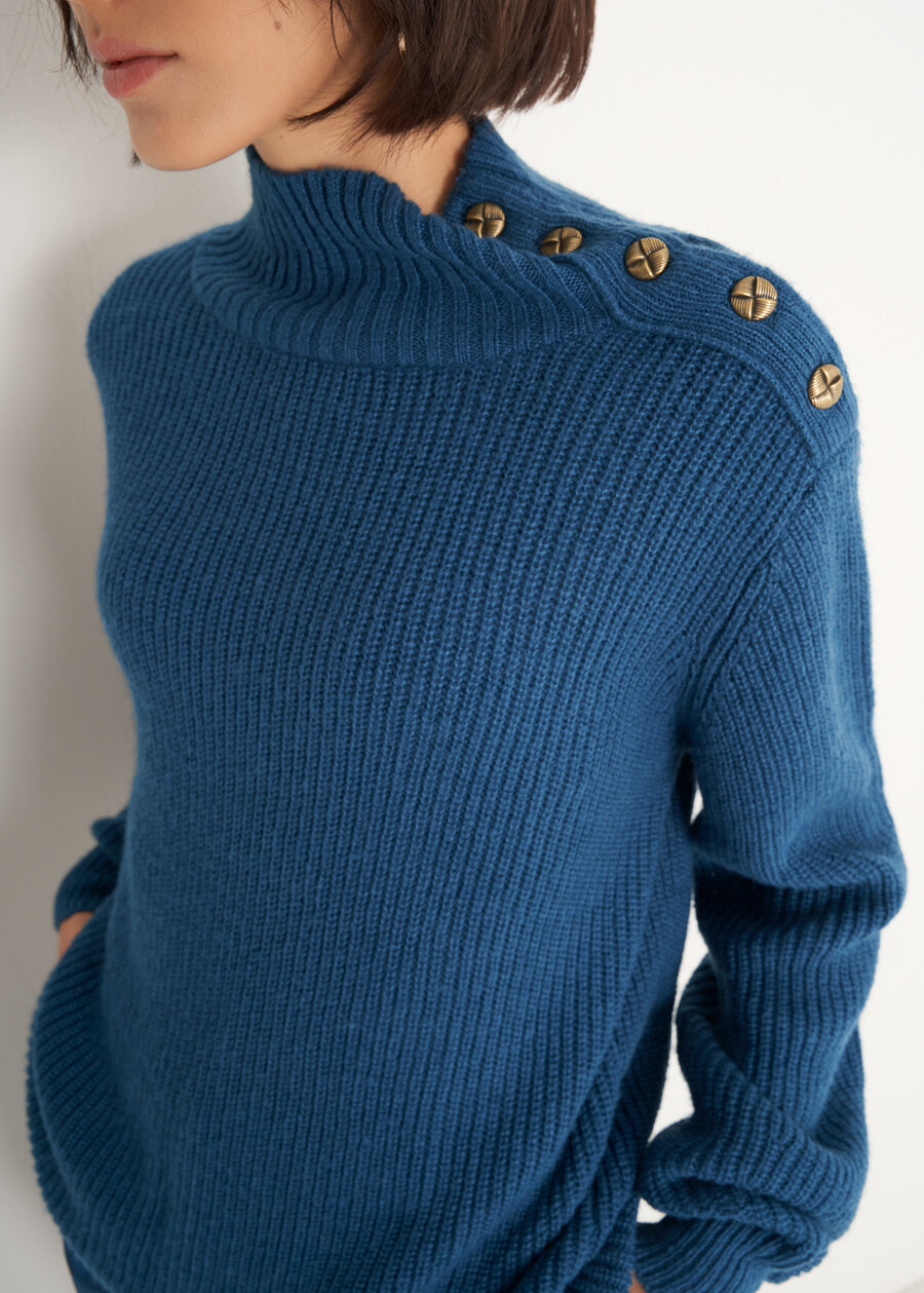Maglione Miriam collo alto con bottoni BLU LAGUNA Donna , immagine n. 2