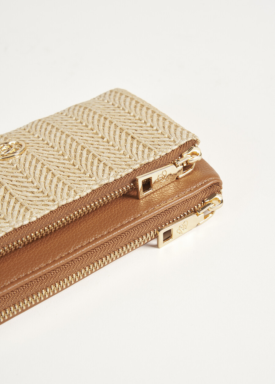 Paras eco-leather and straw wallet BEIGE Woman , image number 3