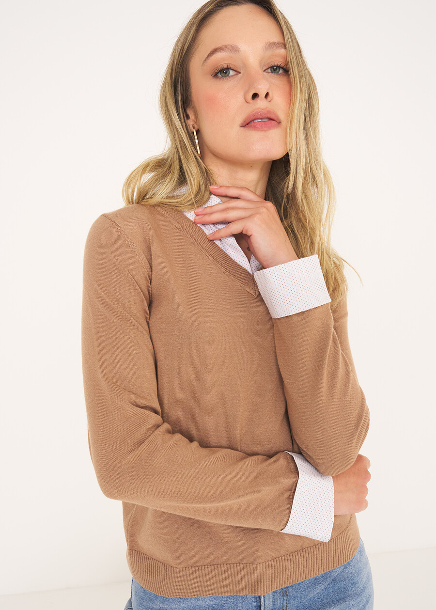 Myka knit with polka collar NERO BLACKBEIGE ECRU Woman , image number 2