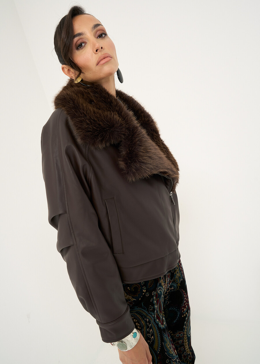 Giacca biker Gilbert in ecopelle MARRONE Donna , immagine n. 2