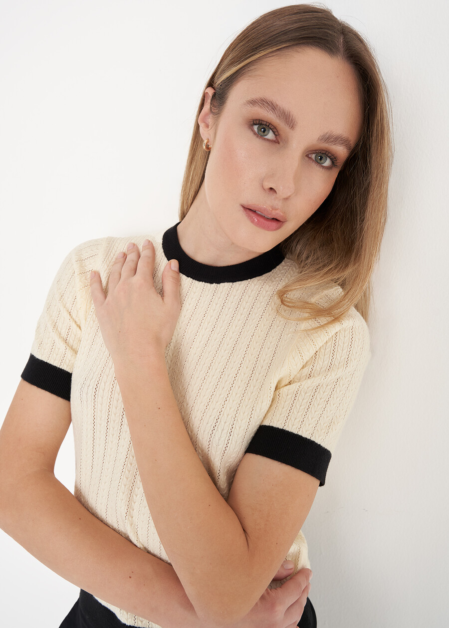 T-shirt in maglia Six BEIGE AVENANERO BLACK Donna , immagine n. 2