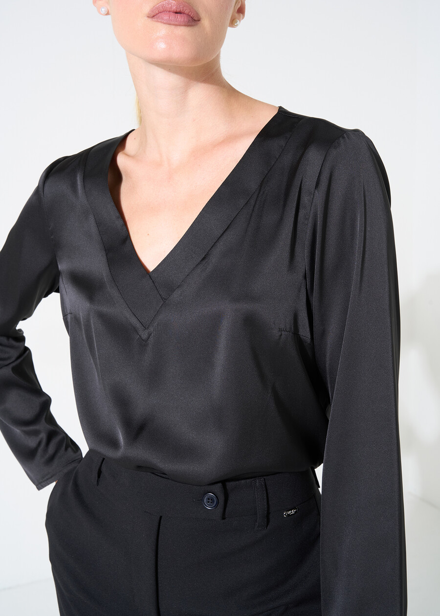 Beatrice satin V-neck blouse NERO BLACKBIANCO WHITEBLU Woman , image number 3