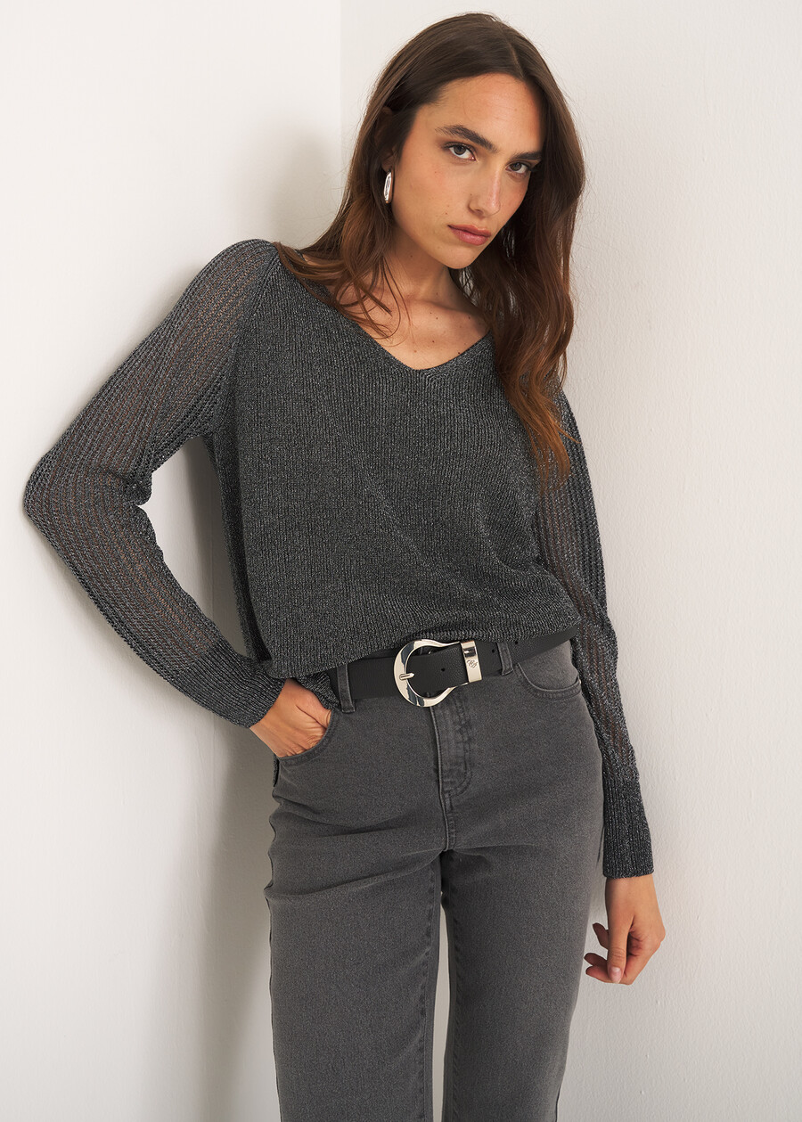 Mariel lurex knit sweater
 BEIGE LIGHT BEIGENERO BLACK Woman , image number 1