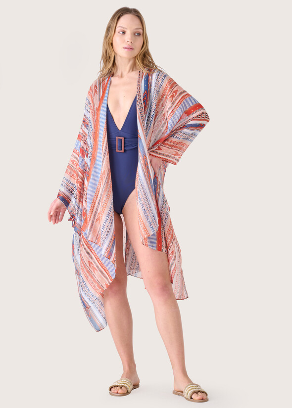 Mirta cape with ethnic print  Woman null