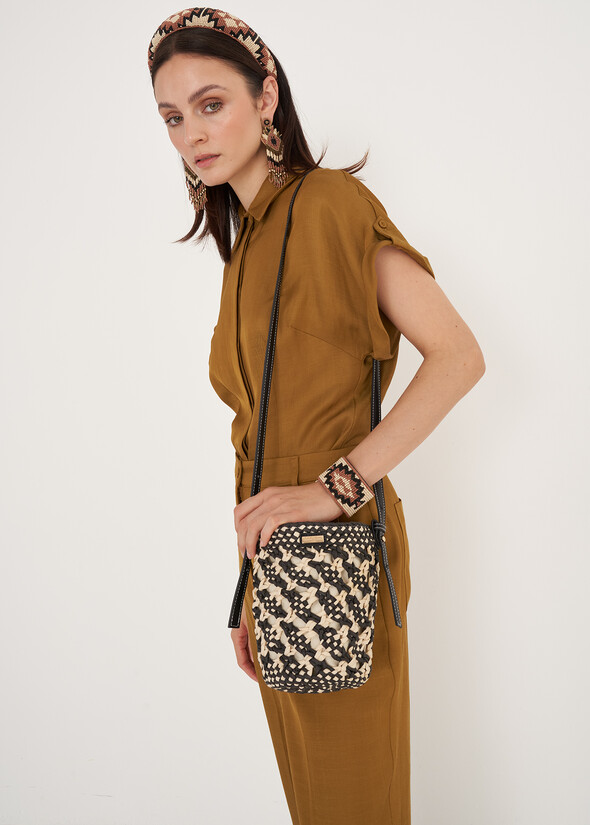 Borsa Secchiello Busa in Carta Intrecciata NERO BLACK Donna null