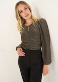 T-shirt Steel lurex con scollo a V NERO Donna immagine n. 1