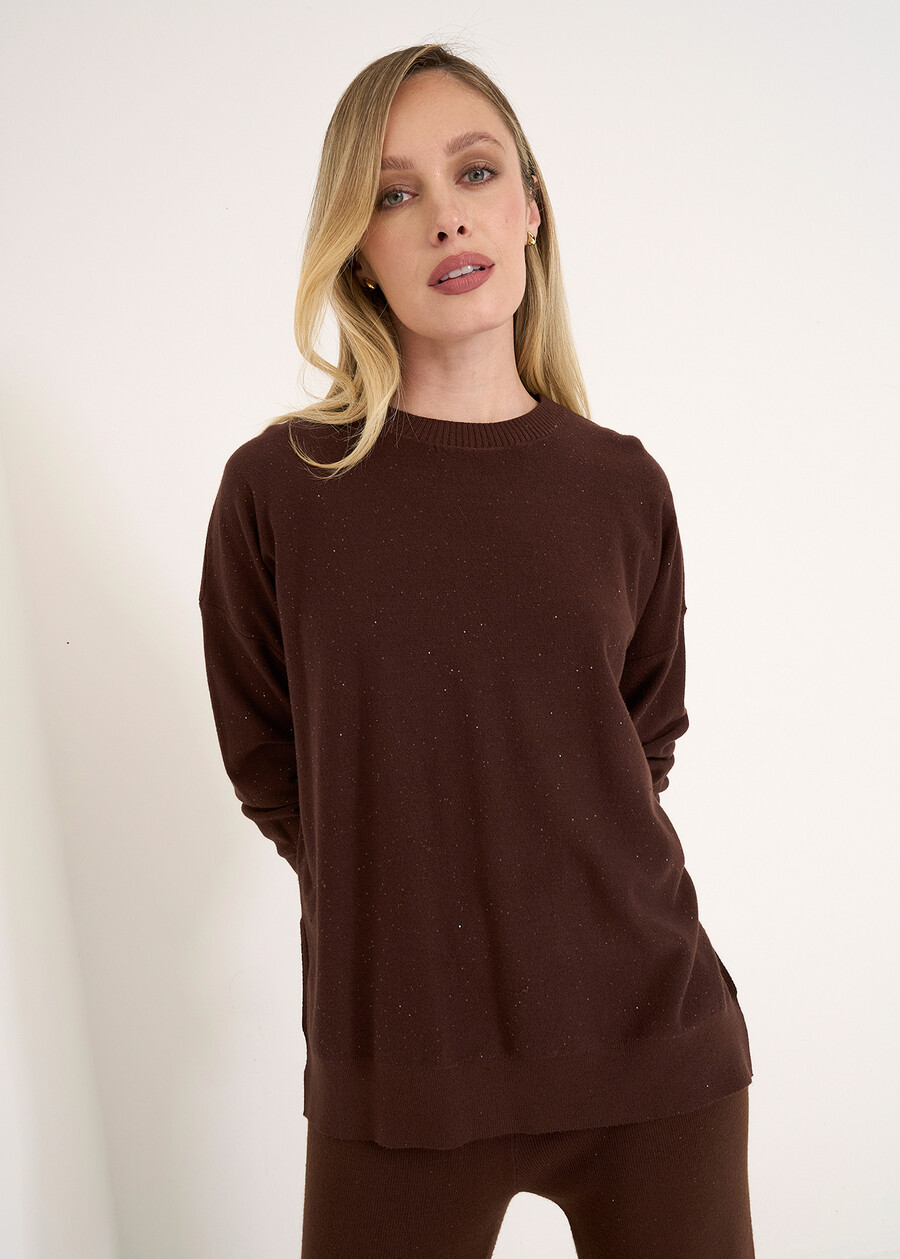 Milena knit top with micro-sequins MARRONE Woman , image number 2