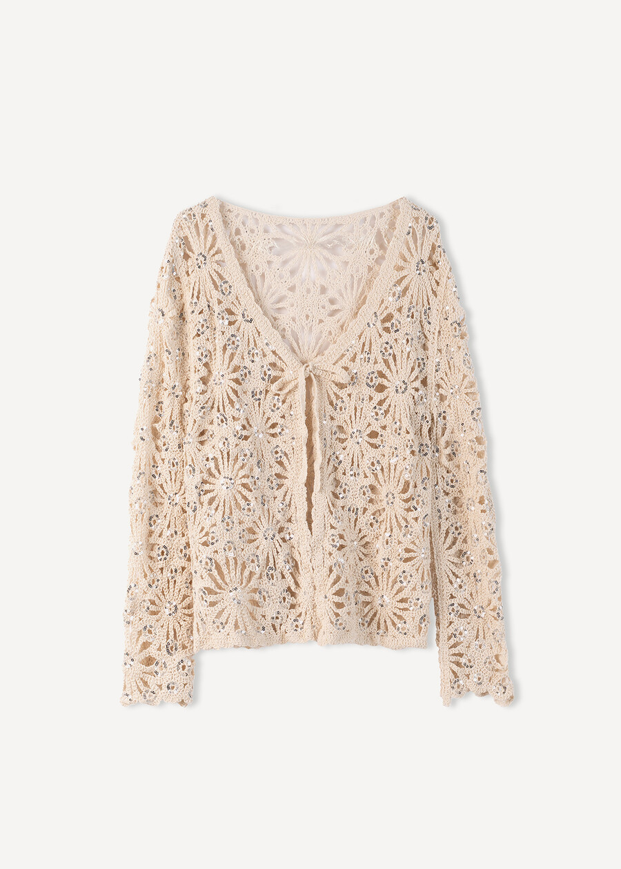 Cardigan Chiara cotone e paillettes BEIGE LIGHT BEIGE Donna , immagine n. 5