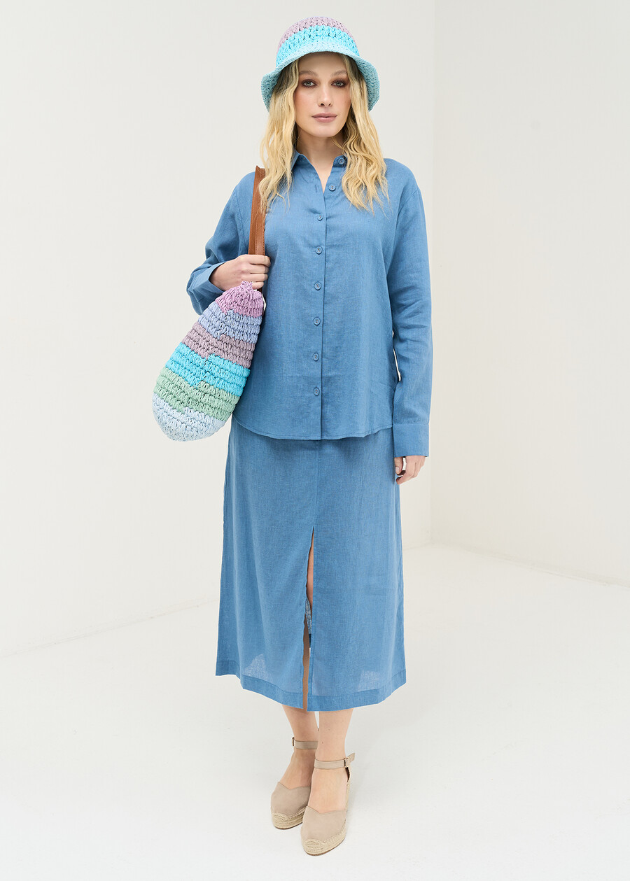 Clizia long linen shirt BIANCO WHITEBLU AVION Woman , image number 4