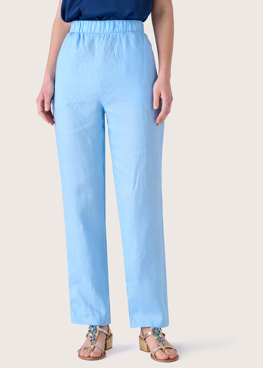Polly 100% linen trousers BLU SURF Woman , image number 2
