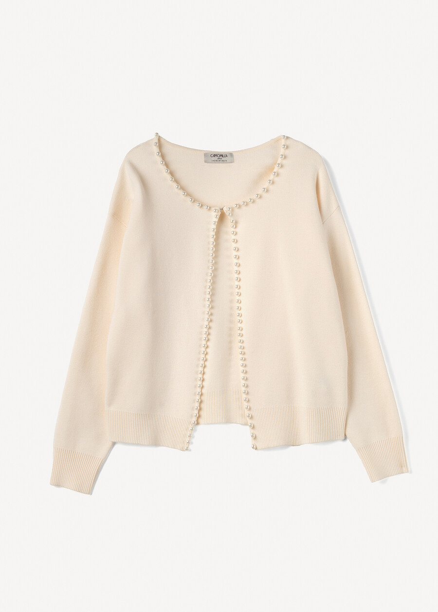 Coy cardigan with pearl details BIANCO BURRO Woman , image number 4