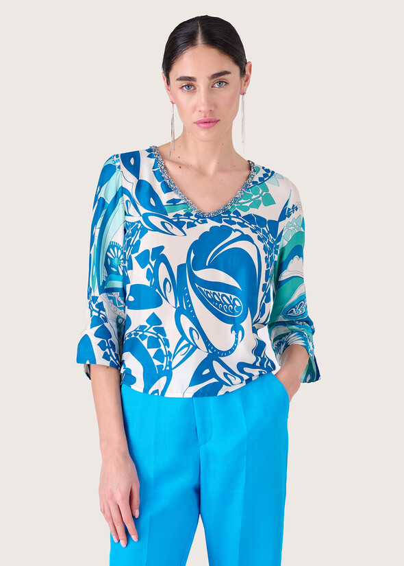 Carolys 100% viscose fabric blouse BLUE PACIFIC Woman null