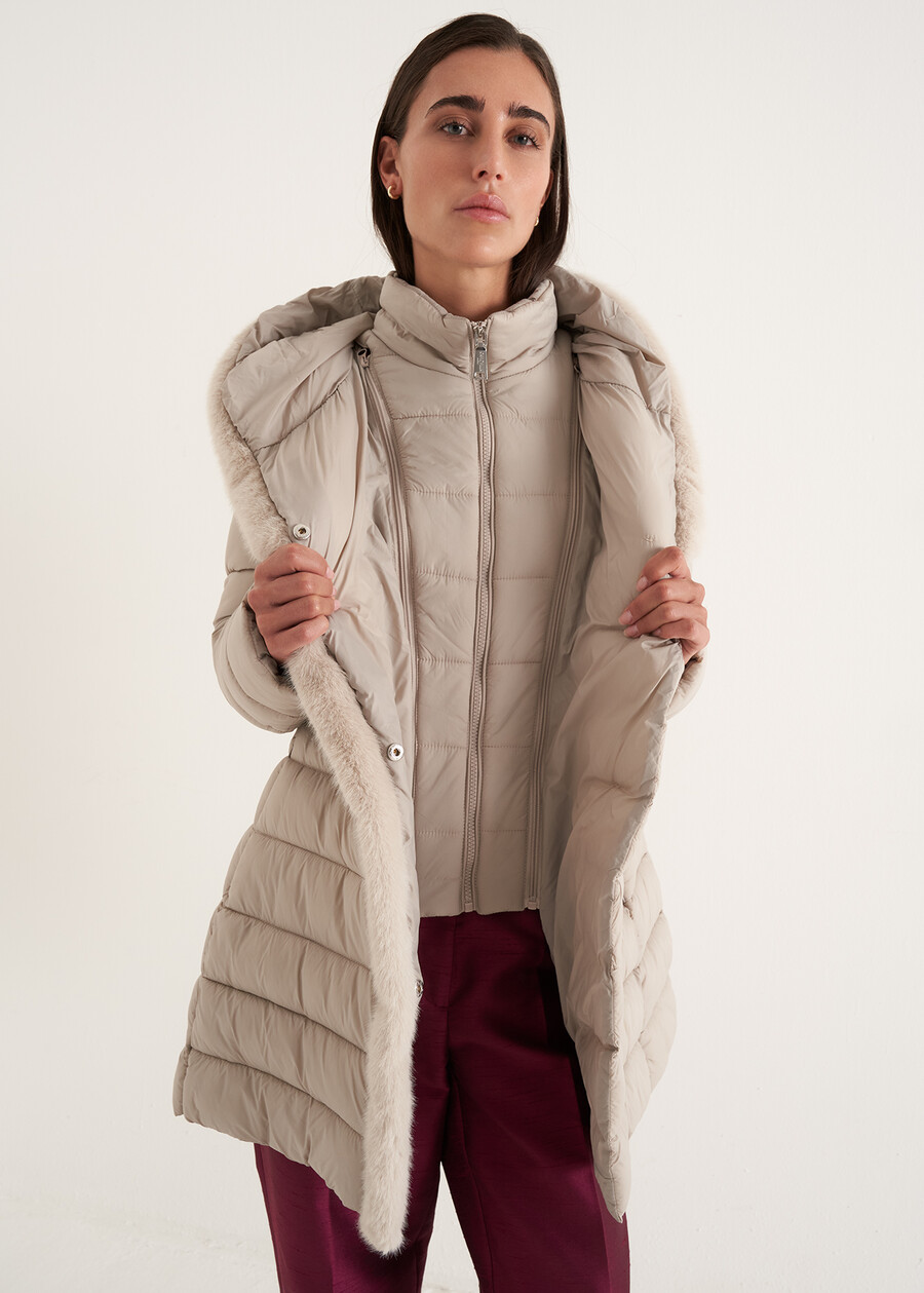 Portos long padded coat with belt NERO BLACKGRIGIO PERLA Woman , image number 3