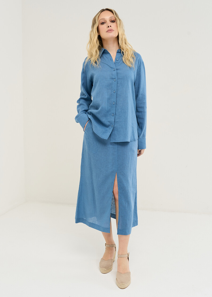 Gonna lunga Gabriella in misto lino MARRONEBLU AVION Donna , immagine n. 1